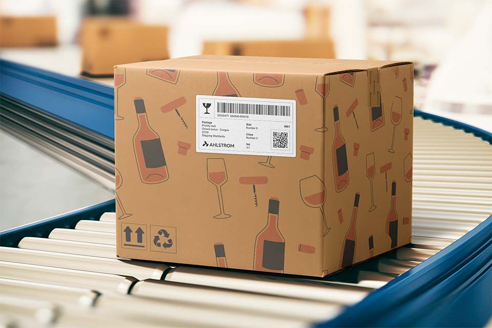 Cardboard shipping box on a conveyor belt